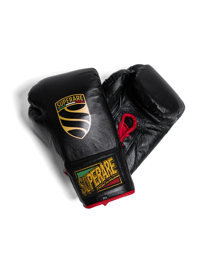 Superare S458 Lace Up Pro Fight Gloves - Black/Red (HORSE HAIR)
